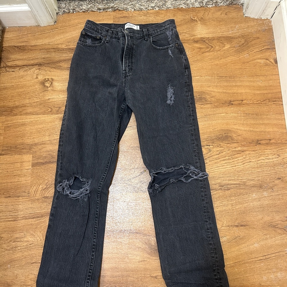 Abercrombie & Fitch Black Straight Leg Jeans with Knee Rips